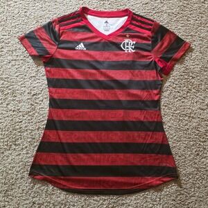 Adidas Flamengo 2019/2020 Home Jersey Red Black Striped Soccer Shirt Womens L